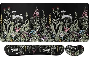 Mouse mat Set,iCasso Desk mat 900 x 400mm,Stitched Edges Gaming Mouse Pad & Mouse mat Wrist Support&Keyboard Wrist Rest,Waterproof Surface Desk Pad with Non-Slip Rubber Base (Weeds)