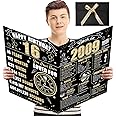 Turypaty Large 16th Birthday Card With Envelope for Boys Girls, 2009 Black Gold Happy 16th Birthday Giant Guest Signature Book Gifts, Big Vintage 2009 16th Greeting Card Decoration Party Supplies