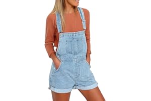 Vetinee Womens Denim Overalls Jean Short Dungarees Roll Up Bib Overalls Shorts