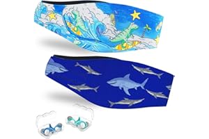 YUHENGLE Swimming Headband for Kids - 2 Pairs Waterproof Ear Plugs & Adjustable Swim Ear Band,Keep Water Out and Hold Earplugs in - Water Headband for Surfing, Diving, Pool, Showering, and Beach