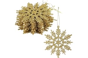 DERAYEE Décoration de Noël Flocon de Neige à Suspendre en Or,Lot de 12 Pièces,Ensemble de Décoration Flocons de Neige Noël Or pour Arbre