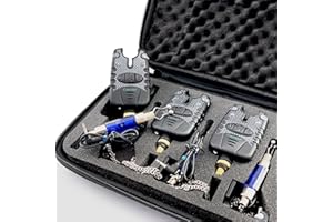 Crystals Carp Fishing Bite Alarm Set with Volume and Tone Control, 3 Alarms + 3 Fishing Swingers Indicator in Zipped Protection Case, Black