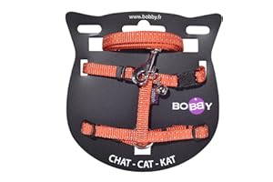 BOBBI BROWN Bobby Safe Kit Harnais et Laisse pour Chat, Anti-Fuite, réfléchissant, résistant, Orange, Taille Poitrine 25-38, épaisseur Sangle 1 cm