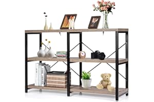 GOPLUS Armario con 3 Niveles, estantería de Madera y Metal, estantería Industrial y Multifuncional de pie, Robusta Estructura Doble en X, Muebles para Oficina, salón