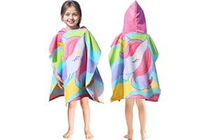 Domueay Poncho Toalla Ninas con Capucha, Rosa Unicornio Microfibra Toalla de para Playa Surf Piscina, Toalla de Baño Poncho, Suaves y Absorbente Albornoz, para Niña de 2-6 años, 60x60cm