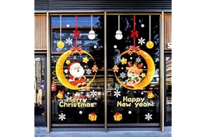 ROONTIN Pegatinas de Navidad para puertas - Luna Barco Corona Copos de nieve Papá Noel Árbol de Navidad Pegatinas de pared estáticas para ventanas de puertas para decoraciones de fiestas de invierno