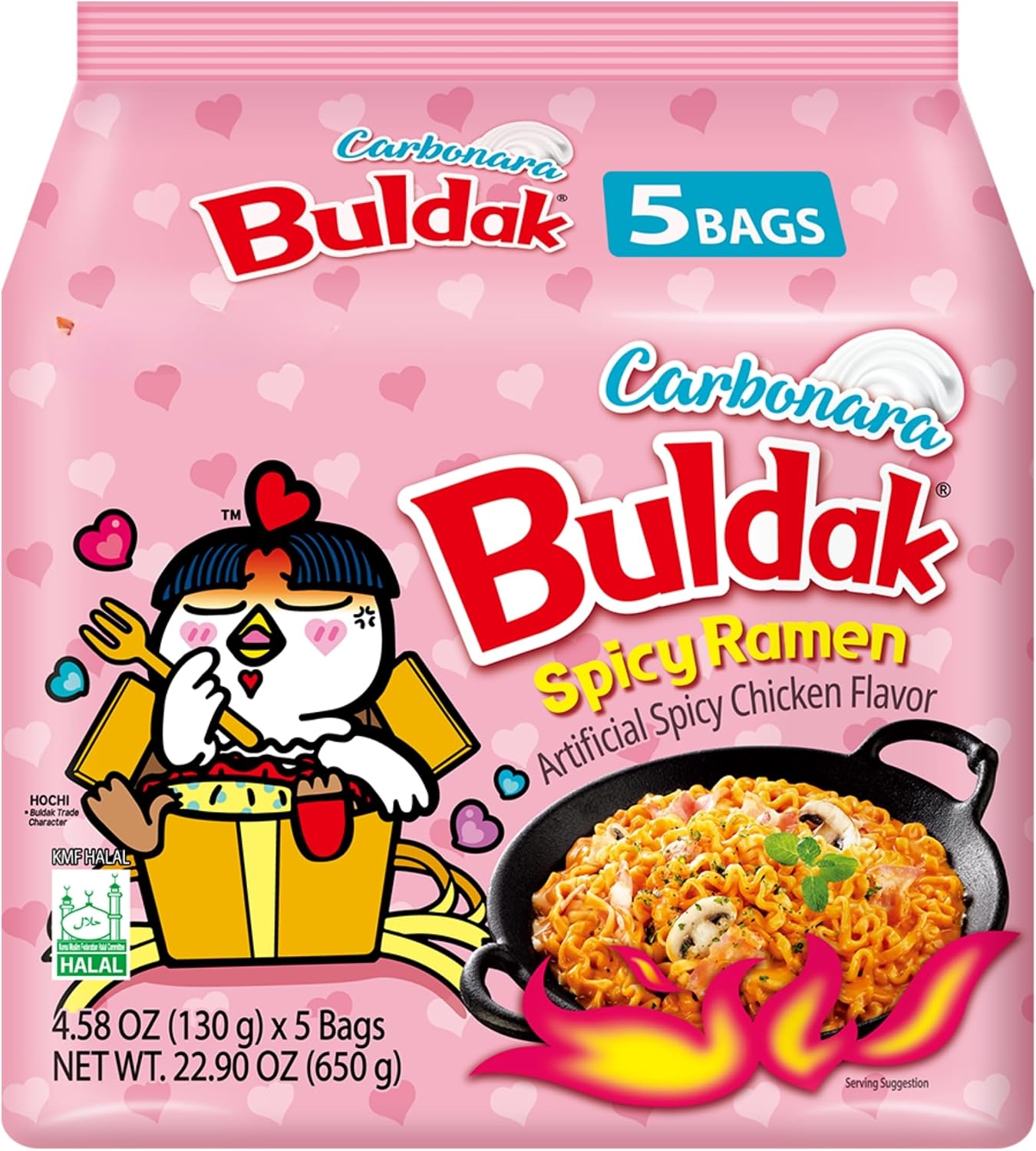 Samyang Buldak Carbonara Ramen Coreano – Fideos Picantes Instantáneos con distintos Sabores - Pack Laborawi (5x130g)