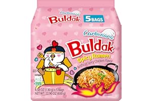 Samyang Buldak Carbonara Ramen Coreano – Fideos Picantes Instantáneos con distintos Sabores - Pack Laborawi (5x130g)