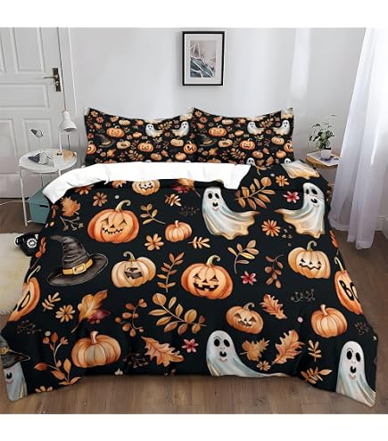 Halloween-Bettwäsche-Set Queen Size – Mit Schwarzen Fledermäusen & Spinnweben, 100% Polyester-Mikrofaser