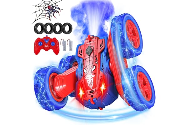 Kssvzz Voiture Télécommandée Enfant 2.4GHz Spider Cascade 360°Rotation Stunt Car Offroad RC Véhicule avec LED RC Voiture Radiocommandee Jeux Extérieur Jouet Cadeau pour Garçon Fille 3-12 Ans