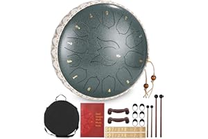 KHUNSQUNOLP heuchaey Tambor de Lengua de Acero 12' 13 Notas,Tambor Handpan Instrumento de percusión de Acero Tambor de Mano con Bolsa de Transporte Mazas y Soporte de Mazo para Yoga,Meditación,Alivia el Estrés