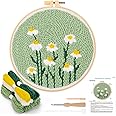JSRQT Punch Needle Embroidery Starter Kits,Rug Hooking Kit for Kids and Adults Beginners,Handcraft Punch Needle Kits with Embroidery Hoops,Flowers and Plants Pattern