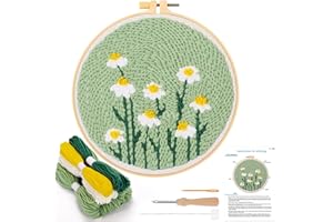 JSRQT Kit de Bordado con Aguja Perforada,Kit de Arranque Punch Needle para Adultos Principiantes,Kit de Iniciación para Bordado(Flores y Plantas)