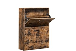 VASAGLE Armario Zapatero con 2 Estantes, Organizador de Zapatos, Separadores Ajustables, para 8-12 Pares, Pasillo, 24 x 60 x 83,5 cm, Marrón Rústico LBC02BX