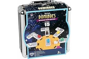 DOUBLEFAN Mexican Train Dominoes,Double Fifteen Dominoes Set for Adults, Aluminum Box, Coloured Dots,136 Domino Pieces (2-10 Players)