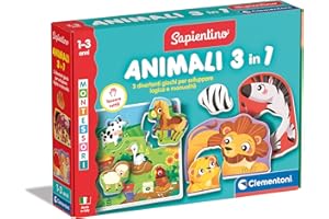 Clementoni Sapientino Montessori - Animali 3 in 1, Gioco Educativo Tattile, Bambini 1-3 Anni, Sviluppa Tatto, Manualità e Riconoscimento Animali, Made in Italy, Lingua Italiana, 16460