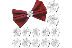 Funmo 12 Stück Weihnachten Schneeflocken Serviettenringe, Silber Serviettenhalter Schneeflocken Serviettenschnalle für Weihnachten Mittagessen Thanksgiving Party Urlaub Hochzeit Tischdekoration