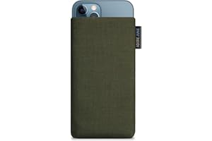 Adore June Classic Oliv-Grün Tasche kompatibel mit iPhone 13 / iPhone 13 Pro/iPhone 12 / iPhone 12 Pro Handytasche aus widerstandsfähigem Cordura Stoff mit Display Reinigungs-Effekt, Made in Europe