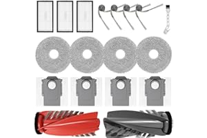 DianSung accessoires pour Roborock Saros 10R, Qrevo CurvX robot aspirateur pièce de rechange, 1 Brosses à rouleau + 4 chiffon de nettoyage + 4 sac à poussière + 4 brosses latérales + 3 filtres
