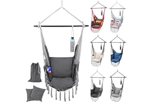 Miadomodo® Chaise Hamac - 150kg, Coussins Amovibles, Barre d'Écartement Acier, Couleur Choix - Fauteuil Suspendu, Siège, Balançoire, Jardin, Balcon, Patio, Intérieur/Extérieur (Anthracite)
