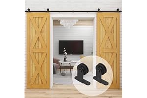 CCJH 7.5FT/228cm Noir Grange en Bois Double Ensemble de Hardware porte coulissante en acier Barn Bois Double porte coulissante matériel Track Rolller