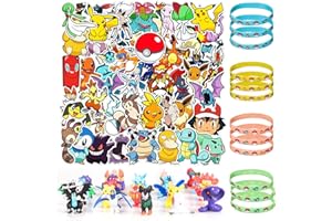 Thingehoy Mitgebsel Kindergeburtstag Set, 50 Stück Aufkleber, 24 Stück Mini Figuren, 12 Stück Silikon Armband, Spielzeug Geschenk Party Mitgebsel Kinder