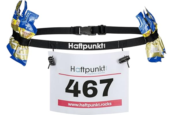 Haftpunkt Ceinture Porte dossard (avec 6 Boucles de Gel) - pour Fixer et Maintenir Votre dossard de Course - Ceinture de Jour de Course pour (Demi) Marathons, Triathlon ou Cyclisme