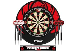 ‎RED DRAGON Red Dragon Razor Edge Profesjonalne zestawy tarcz do darta — standardowa jakość turniejowa i trwała otoczka w kształcie smoka z 2 rzutkami z mosiężnej stali