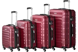 Zelsius Koffer Set 4 Stück, Rot | ABS Hartschalenkoffer mit Zahlenschloss, 4 Rollen und Innen Trennwand | Handgepäckkoffer, Hartschalenkoffer Set 4 teilig, Trolley, Koffer Groß, Luggage Set