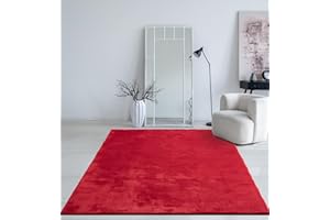 MIAS TEPPICHE Mia's Teppiche Taos - Tappeto a pelo corto, antiscivolo, lavabile fino a 30 gradi, super morbido, effetto pelliccia, rosso, 140 x 200 cm