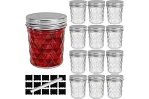 Yishik 6OZ Mason Jars with Silver Lids,12 Pack 200ml Glass Canning Jars for Preserving,Food Storage,Homemade Gift,Party&Wedding Favors