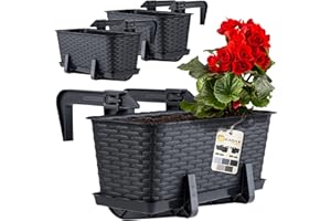KADAX Lot de 3 jardinières 40 cm en Plastique avec Supports de Fixation – Bacs à Fleurs rectangulaires pour Balcon, Pots résistants pour Plantes et Herbes aromatiques (Anthracite)