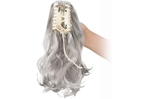 Cybelleza 12 inch Ponytail Hair Extension Curly Wavy Claw Jaw on Long Short Cute Pony Tails Clip in Hair Extensions Hairpieces Synthetic for Women (Dark Gray)