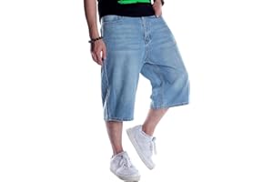 LuminBlaze Baggy Short Jean Homme Coupe Ample Vintage Pantalon Large Jorts Streetwear Y2K Hip Hop Shorts en Denim Longs Décontractés