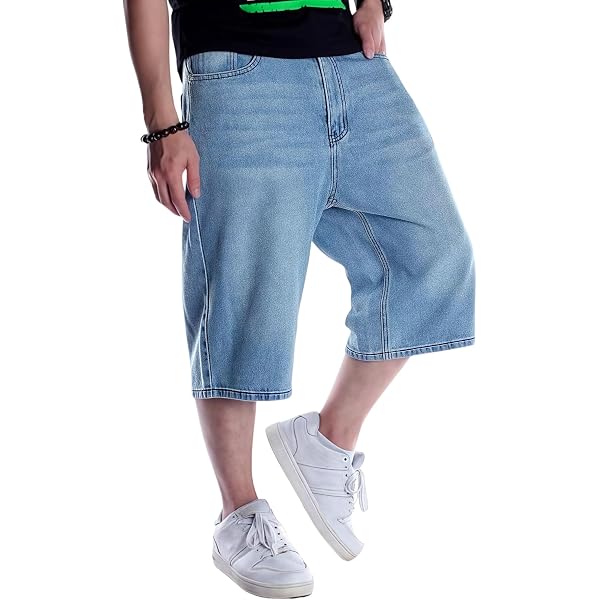 Generisch Short en jean pour homme - Look usé - Baggy stretch Generisch Short en jean pour homme - Look usé - Baggy stretch
