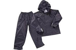 Metzuyan Kids Childrens Waterproof Suit Jacket & Trousers Raincoat Outdoor Set Black Navy Age 3-10