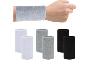 YOUKLY 6 Stück Schweißband Handgelenk, 3 Farbiges Langes Schweißband, Sport Wristbands für Männer Und Frauen, Baumwolle Schweißbänder Für Tennis, Basketball, Fußball, Football, Laufen, Gymnastik