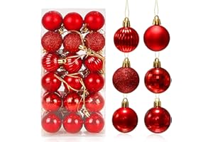 SPRINLOT Bolas de Navidad Rojas 36 Piezas, 4 cm, Adornos para Árboles de Plástico, Colgantes Decorativos para Fiestas y Festivales