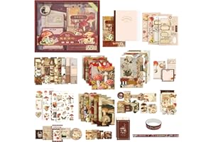 CYUaoao Vintage Scrapbook Zubehör Set Ästhetische Scrapbooking Sticker 125 Stück Bullet Journal Zubehör mit A6 Raster Notizbuch DIY Vintage Scrapbook für Mädchen Frauen