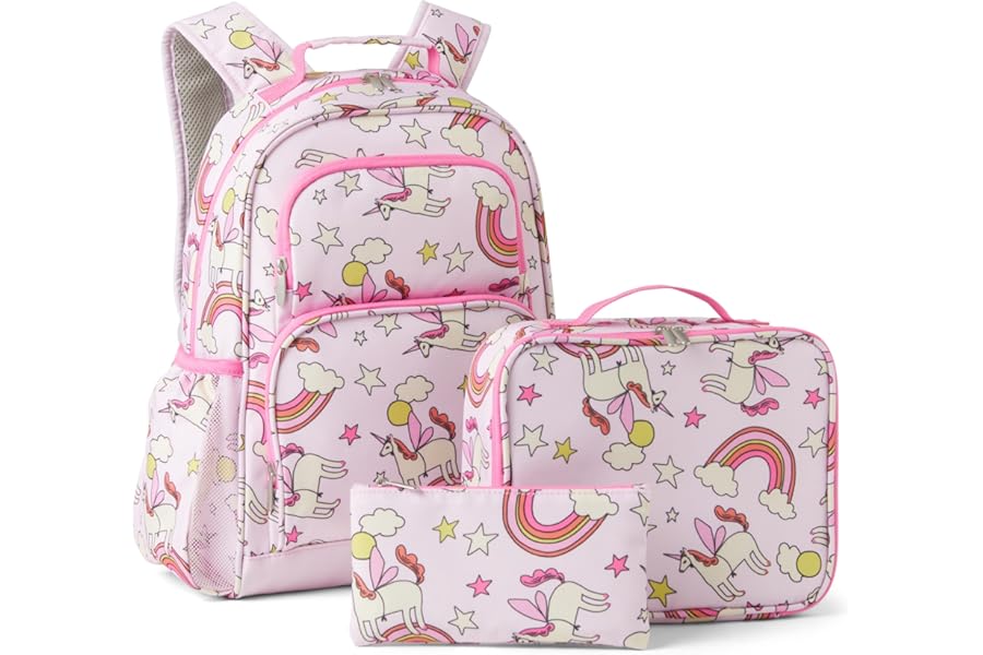 Amazon Essentials Kids School Backpack Set with Lunch Tote and Pencil Case - Multi-Pocket Tear-Resistant Student Day-pack - School Supplies Bundle - Pink - 3 Piece Set
