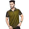 OMEE GOLD Military/Army Dark Green Neck Collared 2-Zipper Uri T-Shirt for Men