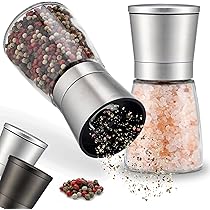 Zout- en pepermolen, mini-zout- en pepermolen, set van 2, roestvrijstalen kruidenmolen, zoutmolens om bij te vullen, verstelbaar keramisch maalwerk, voor specerijen, peper, zout en chili, zilver Zout- en pepermolen, mini-zout- en pepermolen, set van 2, roestvrijstalen kruidenmolen, zoutmolens om bij te vullen, verstelbaar keramisch maalwerk, voor specerijen, peper, zout en chili, zilver
