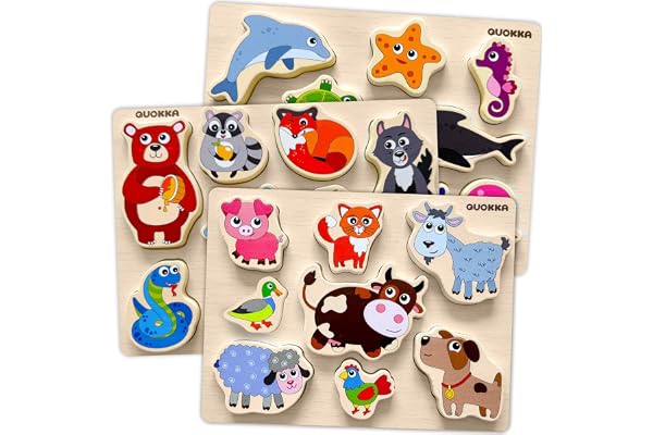 QUOKKA Puzzle en Bois Enfant 1 2 Ans - 3 Jouet Montessori pour Bebe 18 Mois - Animaux Puzzle en Bois Épais Enfant 3 4 Ans - Jeux Educatif Cadeau pour Garcons et Filles de 1 à 3