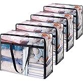Lifewit 4 Pieces Transparent Clothes Storage Bags 40L, PVC Folding Clothes Storage Bags, Storage Boxes with Handles, Closet O