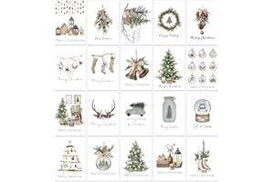 SILARLAIT Tarjetas de Navidad en Acuarela, 20 Piezas Tarjetas Navideñas con 20 Sobres, 20 Diseños Variados, A6 Plegada, Kit de Tarjetas Postales de Navidad para Familiares, Amigos y Colegas (Christmas)