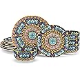 vancasso 12 Pieces Dinnerware Sets, Yellow Plates and Bowls Set, Porcelain Dishes Set for 4, Microwave and Dishwasher Safe, Scratch Resistant, Bohemian Style Dining Ware Service for 4, Series SIMI