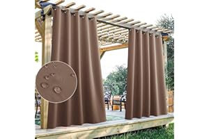LINFKY Outdoor Curtains Extra Wide - Outdoor Waterproof Patio Curtains Grommet Top Blackout Thermal Insulated Drapes for Pergola/Sunroom, 1 Panel (Tan,1x52 Wx84 L)