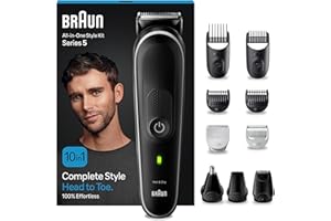 Braun All-In-One Beard Care Body Groomer Set, 6-in-1 Beard Trimmer, Trimmer/Hair Clipper Men, Hair Clippers, Comb Attachments, 50 Min. wireless run time, gift man, MGK5440