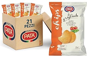 PATA | Patatine Classiche, Patatina Grigliata Gusto Pomodoro e Basilico Metalizzata, Senza Glutine, Con Olio di Semi di Girasole, con Aroma Naturale, 21x45g