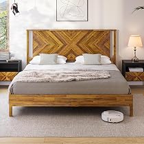 Bme Jasper Comodino Deluxe In Legno Massello E Rattan - Stile Mid-Century Con 2 Cassetti, Noce - Assemblaggio Facile